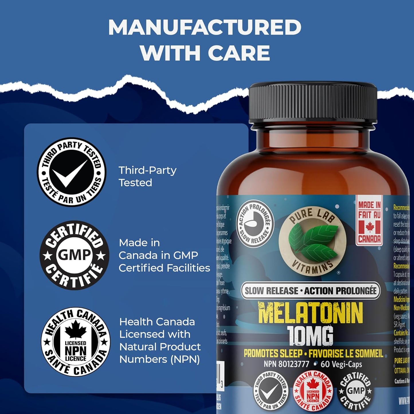 PURE LAB VITAMINS Melatonin Slow Release (10 mg - 60 veg caps)