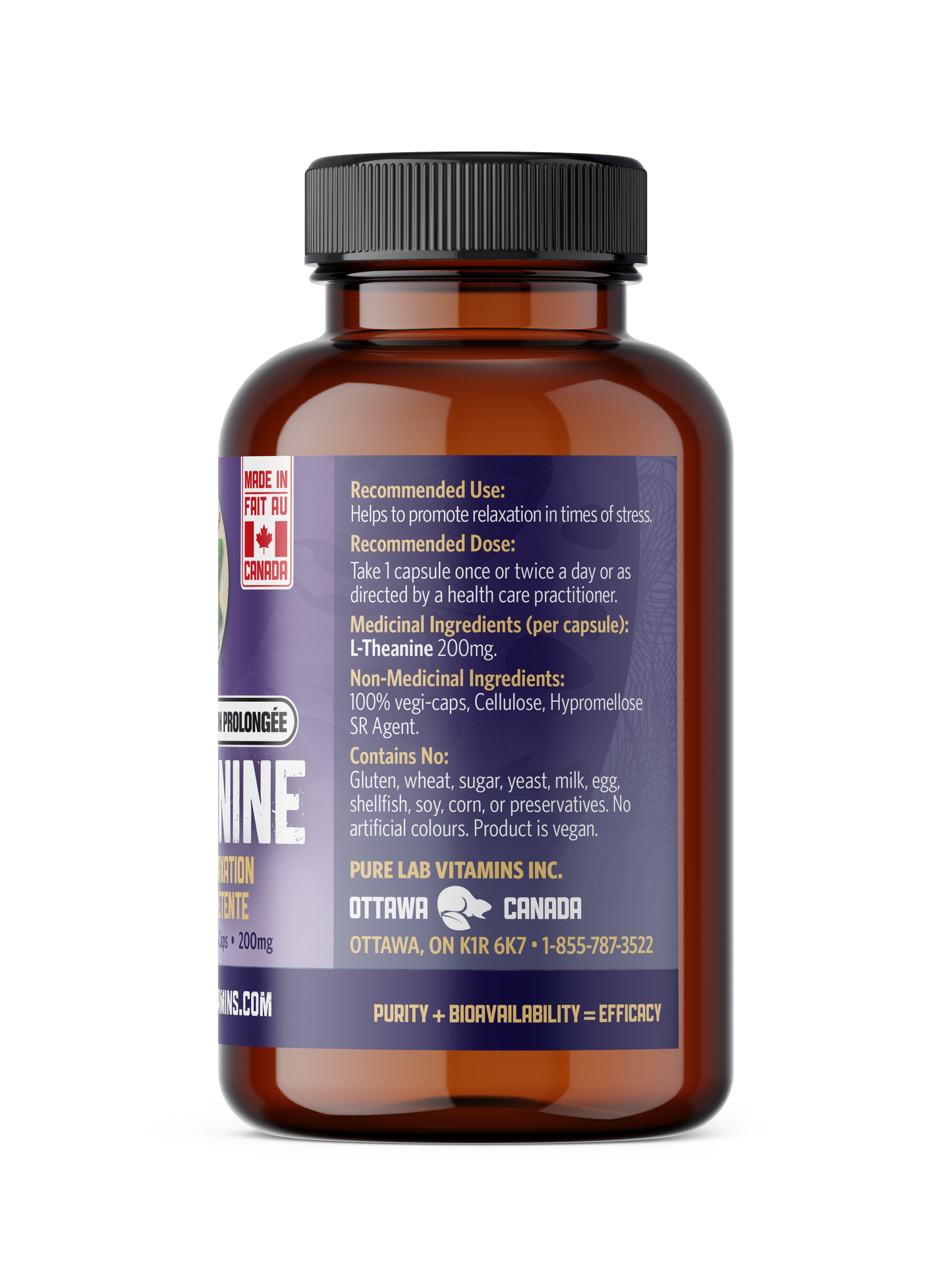 PURE LAB VITAMINS L-Theanine Slow Release (200 mg - 60 veg caps)