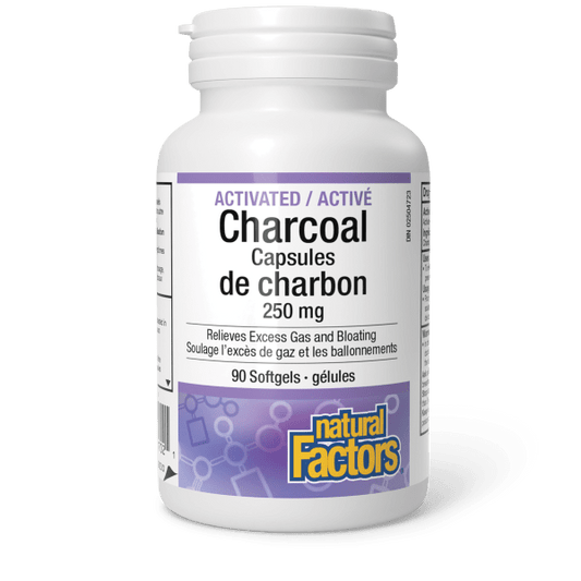 NATURAL FACTORS Activated Charcoal Capsules (250 mg - 90 sgels)