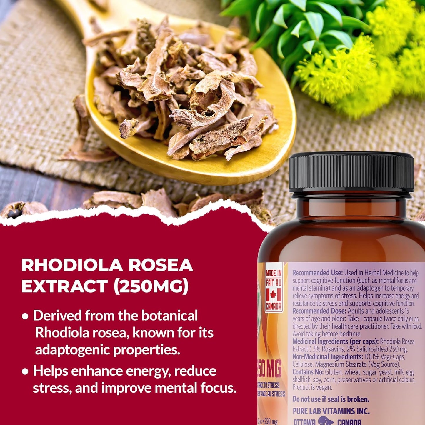 PURE LAB VITAMINS Rhodiola 250 mg 60 Vegi-Caps