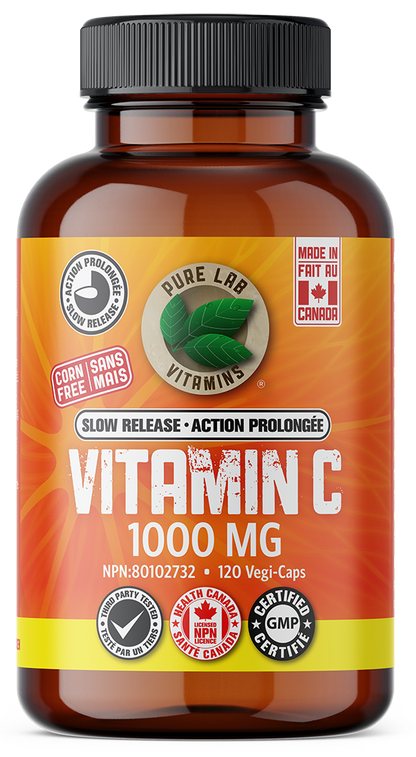 Vitamin C supplement bottle with label on a white background