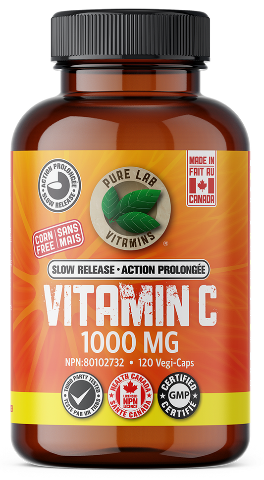 Vitamin C supplement bottle with label on a white background