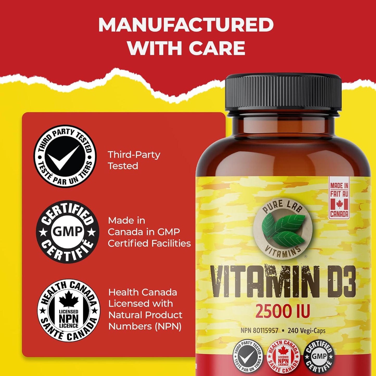 PURE LAB VITAMINS D3 (2500 IU - 240 veg caps)