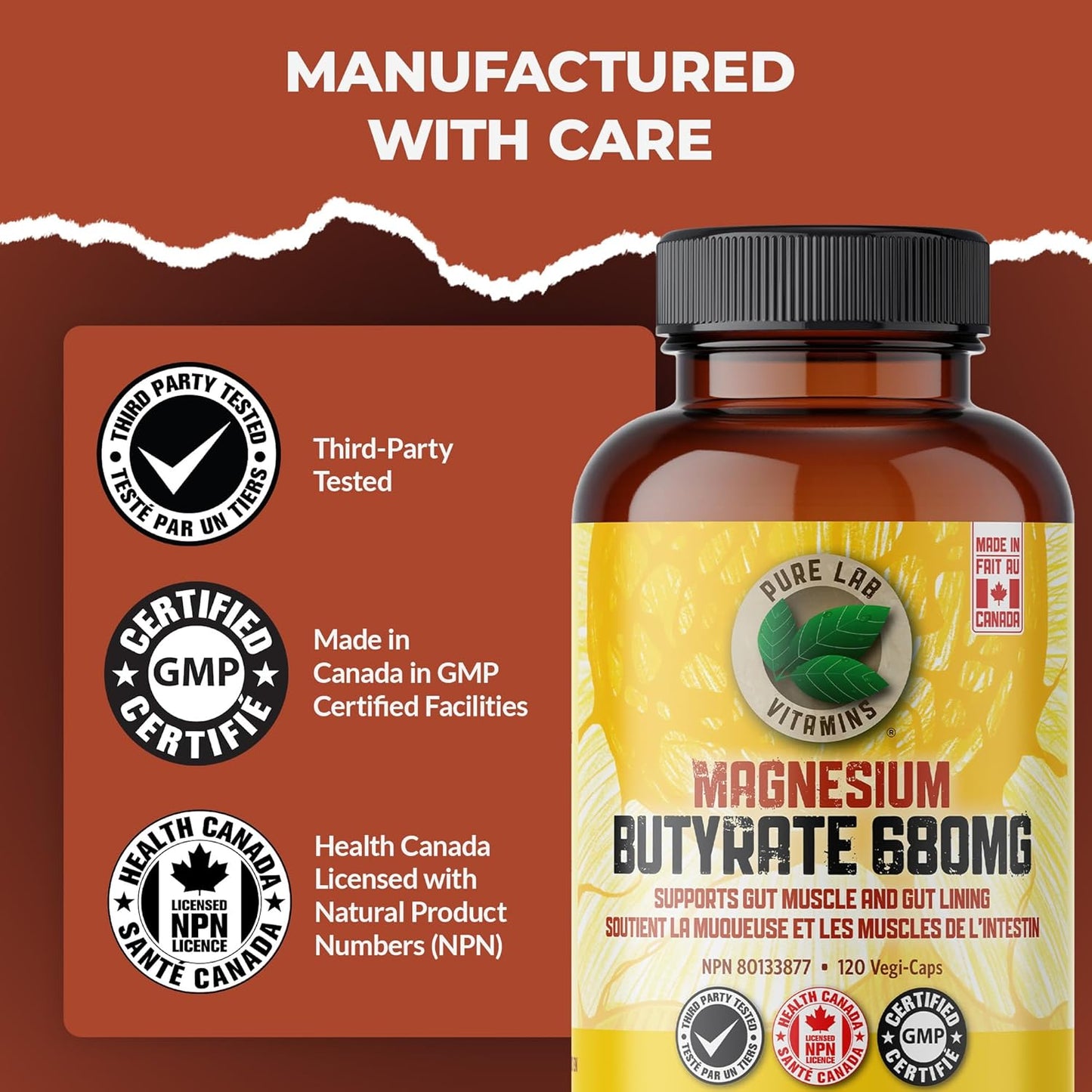 PURE LAB VITAMINS Magnesium Butyrate (120 veg caps)