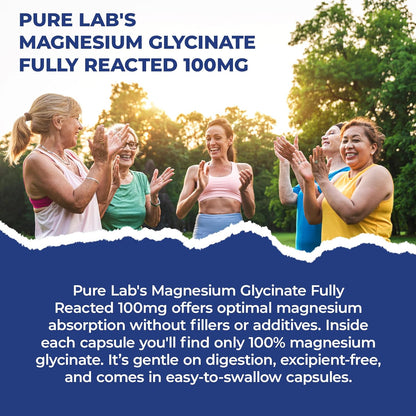 PURE LAB VITAMINS Magnesium Glycinate Fully Reacted 100 mg Excipient Free