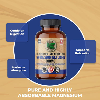 PURE LAB VITAMINS Magnesium Glycinate Fully Reacted 100 mg Excipient Free