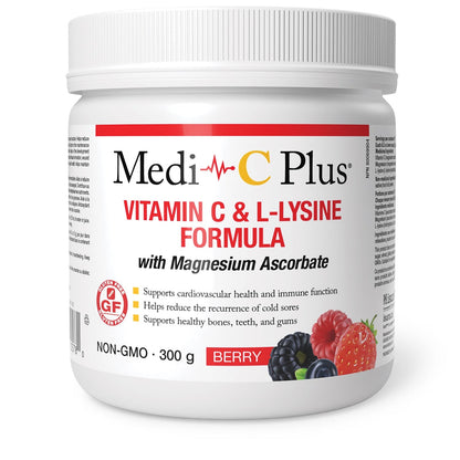 Medi-C - Vitamin C &amp; L-Lysine with Magnesium Ascorbat (Berry - 300 gr) SAVE - Short Dated (01-2026)