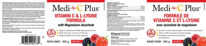 Medi-C - Vitamin C &amp; L-Lysine with Magnesium Ascorbat (Berry - 300 gr) SAVE - Short Dated (01-2026)