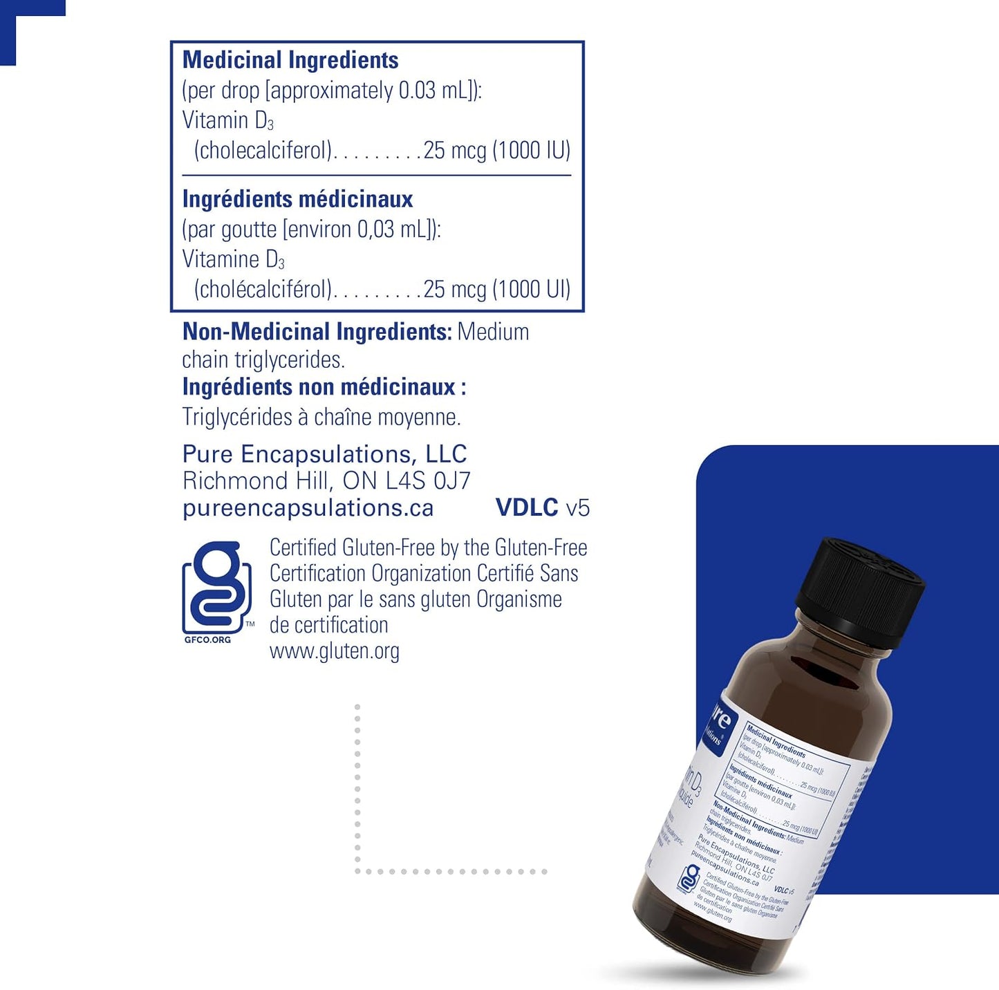 PURE ENCAPSULATIONS Vitamin D3 liquid (22.5 Milliliters)