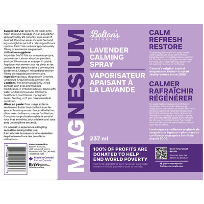 BOLTON'S Magnesium Chloride Spray w Lavender (237 ml)